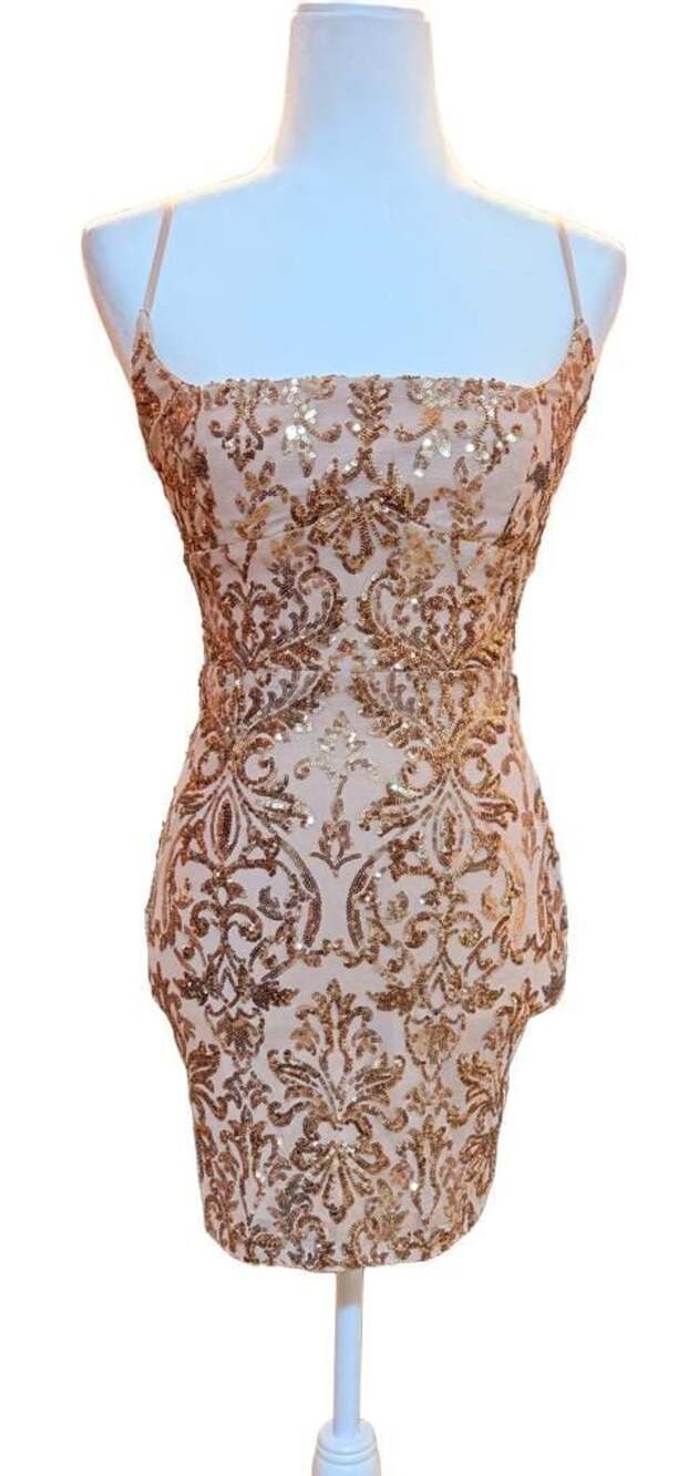 Windsor Gold Sequin Lace-Up Back Mini Dress